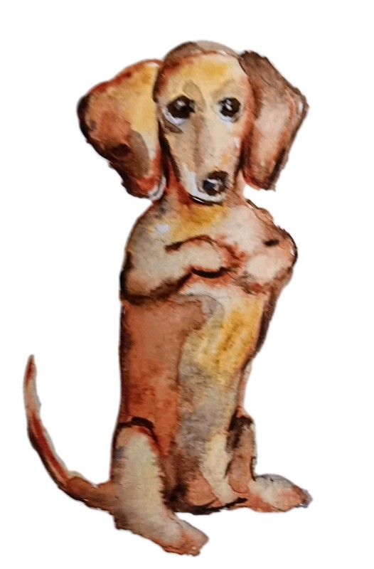 Dachshund dog art signed by The Artist painting,home design,pet lover gift 3×4″