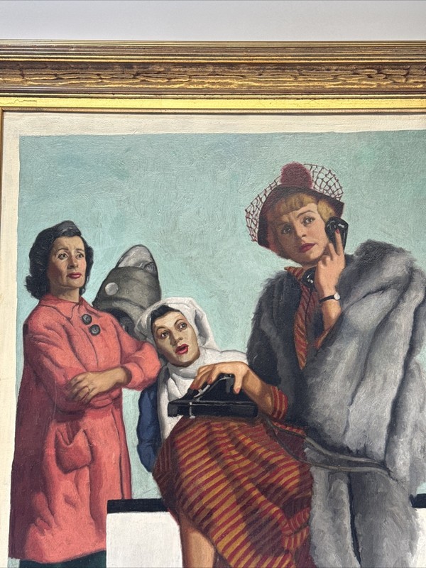 ANTIQUE PAINTING PORTRAIT ART DECO ILLUSTRATION LARGE OIL MYSTERY ARTIST 1920'S gallery