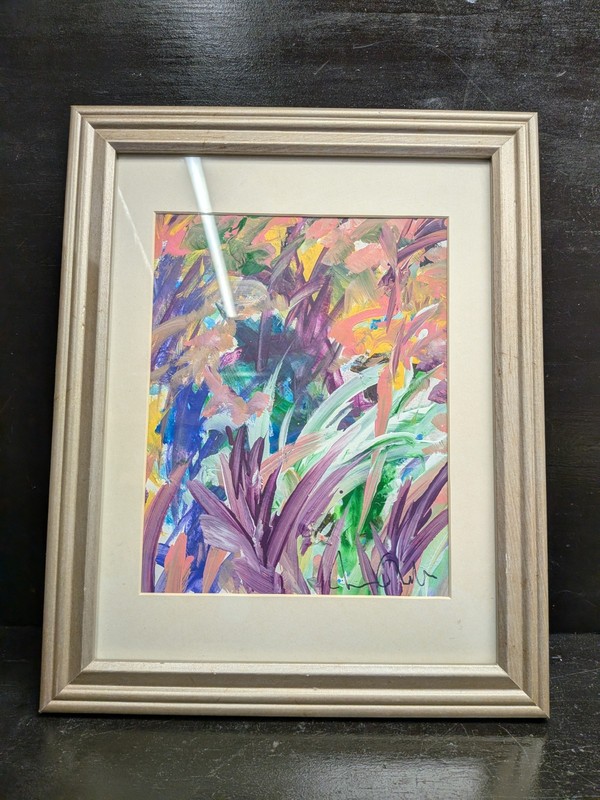 Abstract Original Painting Silver Tone Frame Signed Multicolor gallery