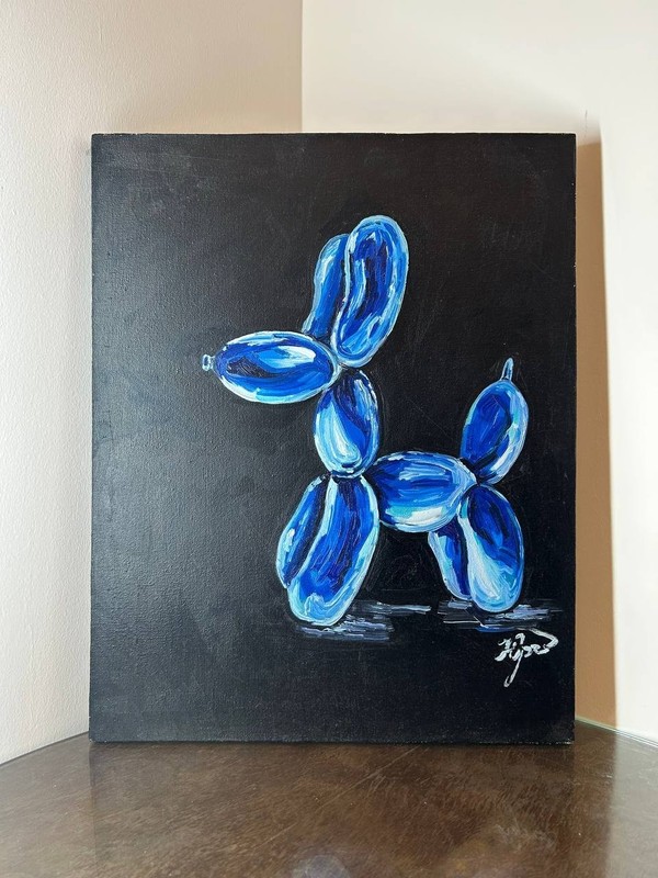 Blue Balloon Dog Original Oil Painting on Canvas