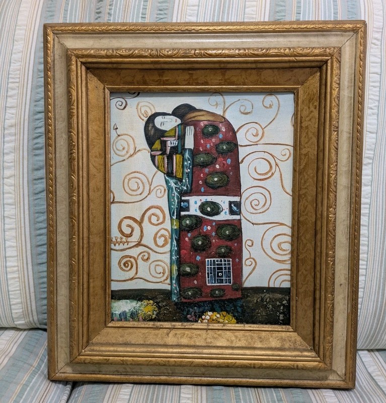 Vintage 13 X 15 Framed Original Abstract painting reproduction of Gustav Klimt