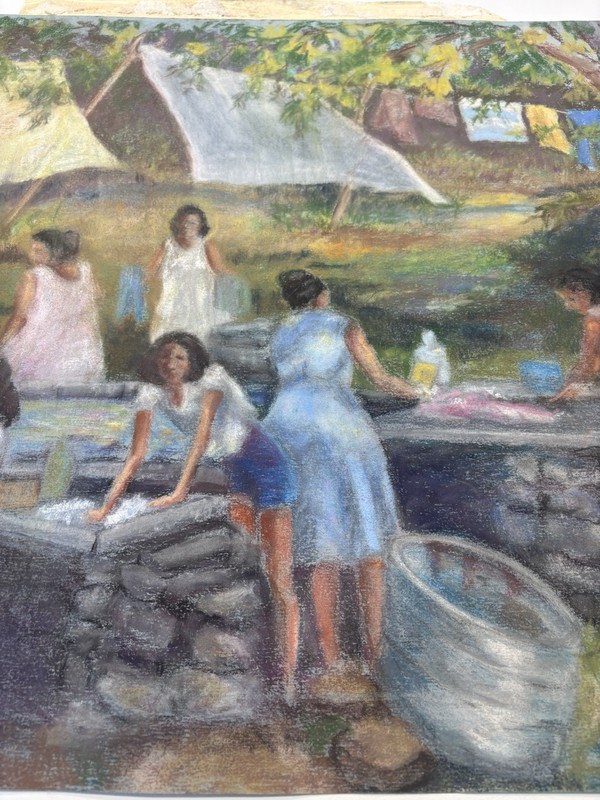 Original LaVon Scanlan Oil Painting -“The Washerwomen” - Southern Folk Art 18x25 gallery