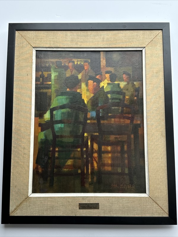Mid Century French Painting Cafe Modernism Exhibited Depre 1960’s NAVY Portrait
