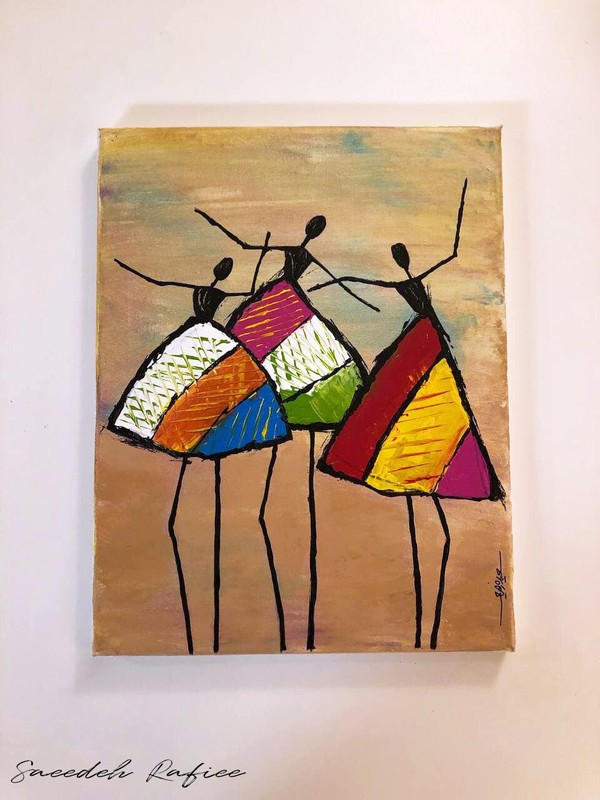 African dancers – happiness and colors – acrylic painting on canvas 11×14″