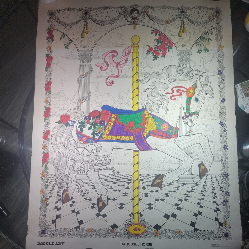 Carousel Horse ~ Doodle Art | Fantasy (20×30) Marker Drawing – Markers Not Inclu