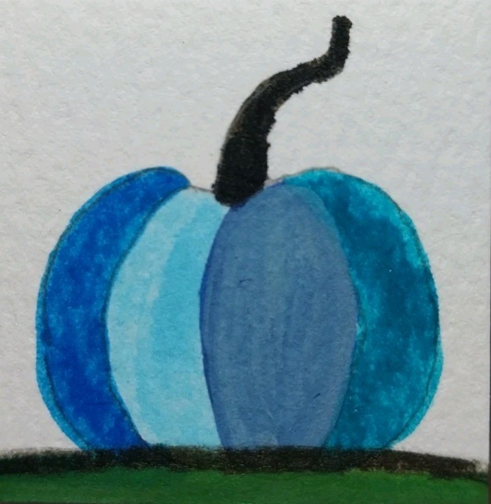 Fall Whimsical Blue Pumpkin Original Painting –12×12 Impressionist Canvas GAT