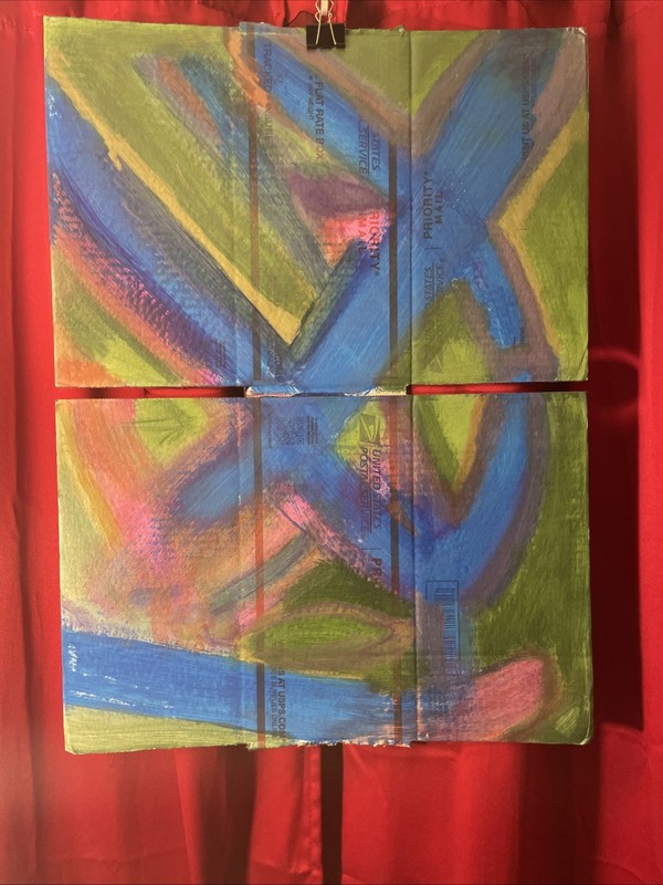 Abstract Painting features vibrant blues, greens, yellows, and pinks That Glow
