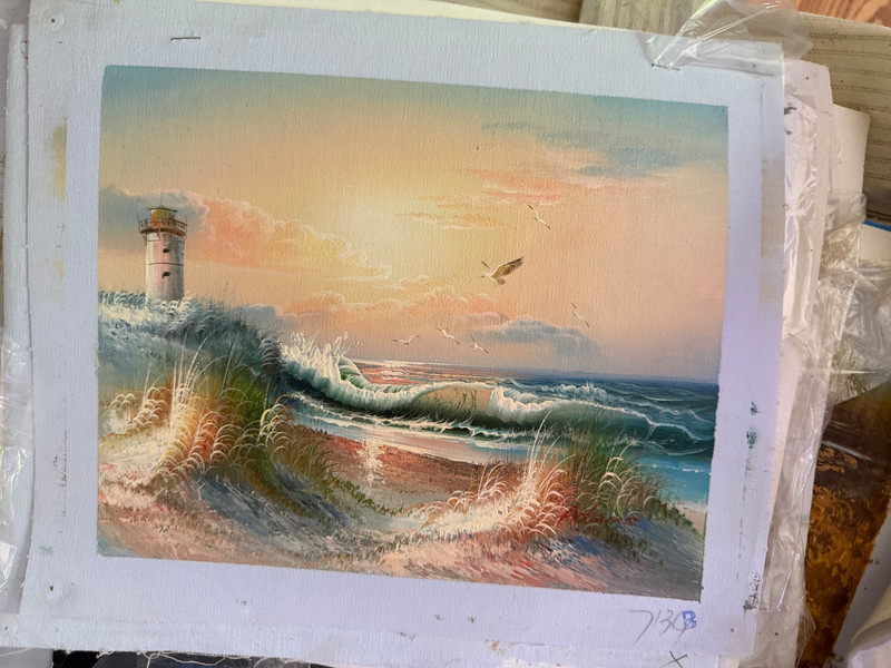 Vintage Coastal Seascape Lighthouse and Beach Decorative Painting PRINT Art