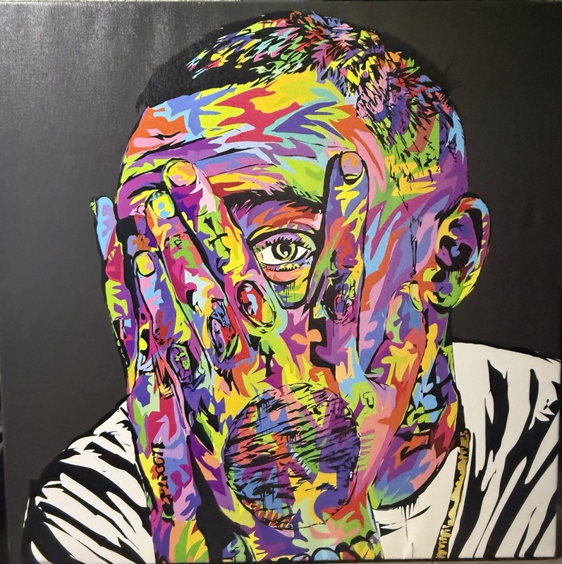 Pop Art Modern Portrait Painting of Man Figure Covering Face, Unframed