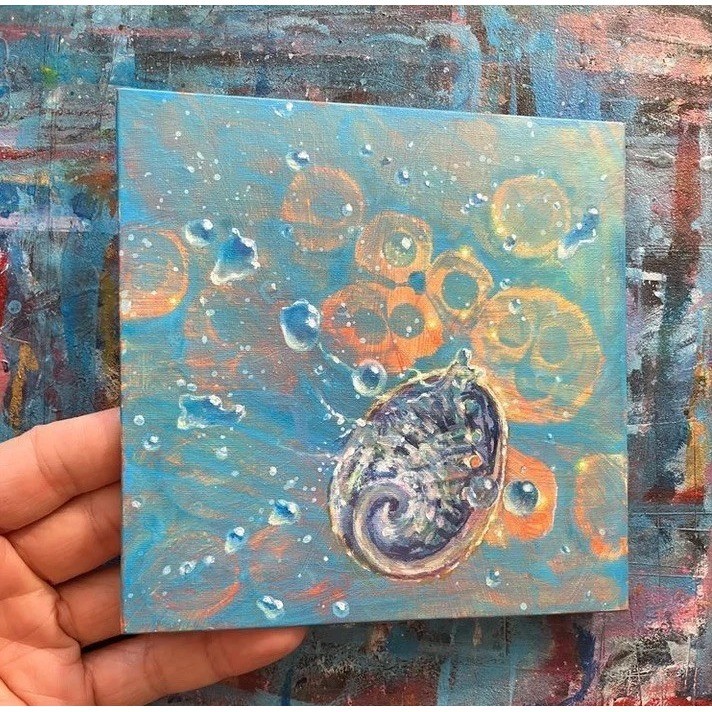 Abalone Original Painting Seashell Underwater Bubbles Surrealism ART Wall Decor