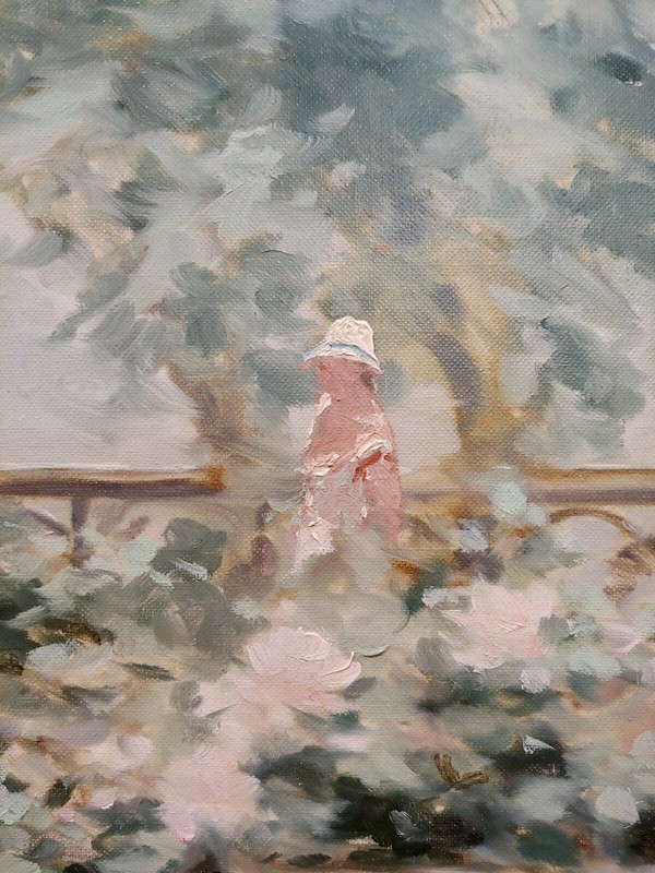 Andre Gisson -Young Woman near the Fountain at the Park-Oil painting gallery