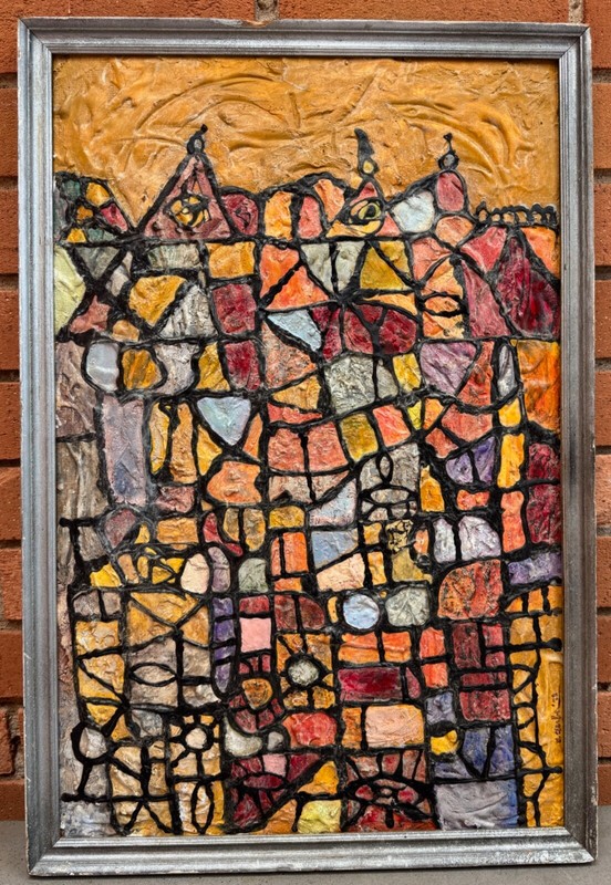 Vintage MCM Abstract Textured Oil Painting Art Mid Century Modern Signed Gerber