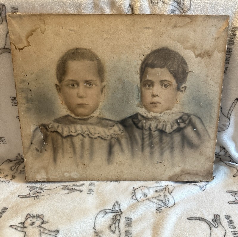 Antique 19th Century Children Portrait Canvas Pre Civil War Creepy Doll 1836