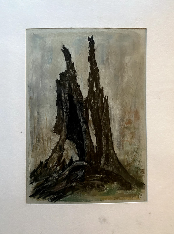 Franz Ehmke 1928-2018 GDR Painter° Tree Lightning Stubben Tree Stump Pastel