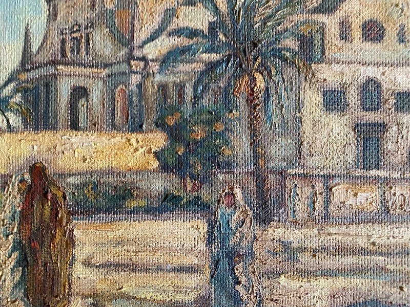 ::ÖLGEMÄLDE ANSICHT AUF ORIENTALISCHE STADT MIT KIRCHE PALMEN UND STADTBEWOHNERN gallery