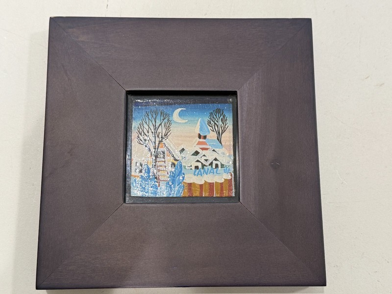 Canal Mini Original Oil Painting On Board Landscape, Signed & Framed, 2 1/4″