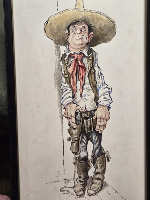 COWBOY Watercolor PAINTING DRAWING BRUCE DAY LISTED AMERICAN WESTERN 1960’S RARE