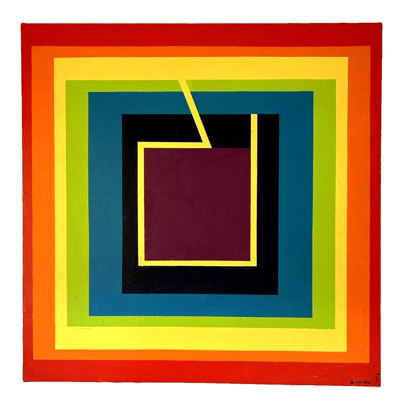 32” SQUARE SIGNED WRUBLE 1976 Orig MCM GEOMETRIC CONTEMPORARY ACRYLIC PAINTING