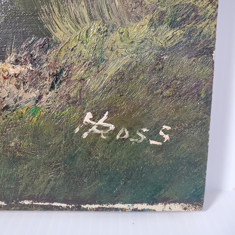 H Ross Signed 30x24 Vtg 1980s Oil Canvas Landscape Painting Mountains River Wood gallery