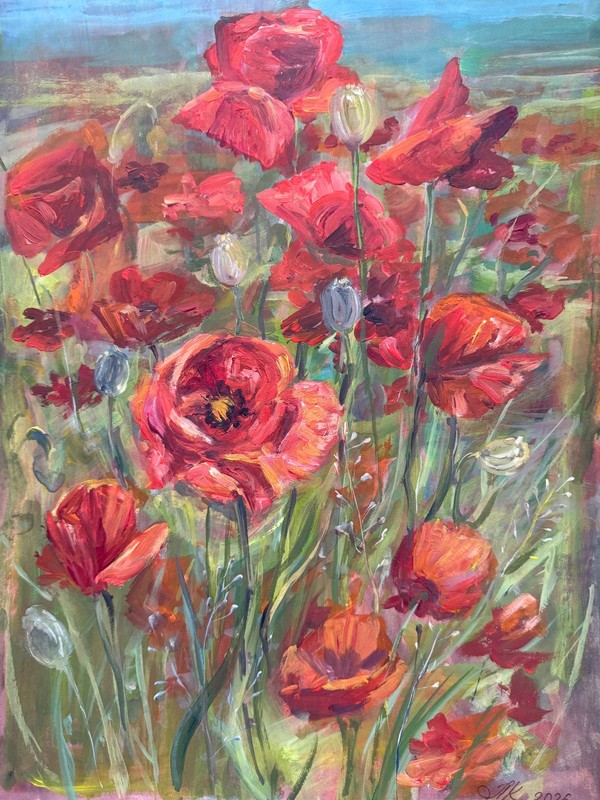 art 671 original painting acrylic paper 16х11.4 in (41x29cm) Flowers Decorative