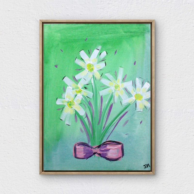 RiverRunArt Fine Art Botanical Acrylic 12×16 Flowers Canvas Sage Green Striking