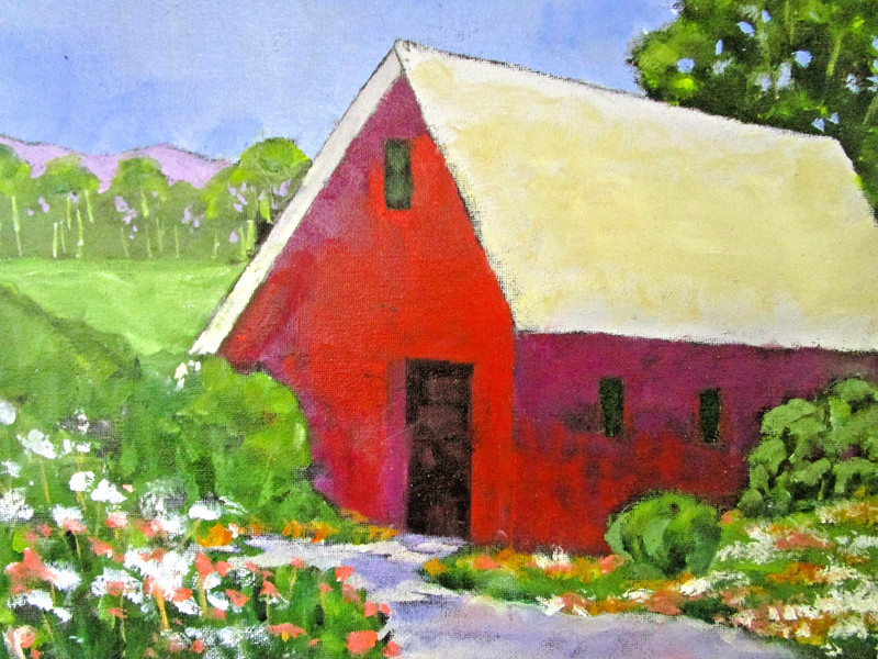 California RED BARN Lynne French Signed California Landscape 11x14 Art Painting gallery