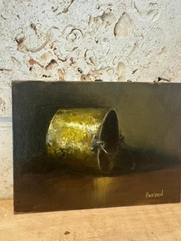 copper POT CONTAINER OIL Painting Art Floral Still Life 6×8
