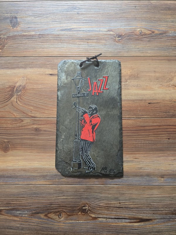 New Orleans Louisiana Jazz Bourbon Street Painted Roof Slate Tile 1985 Signed NB