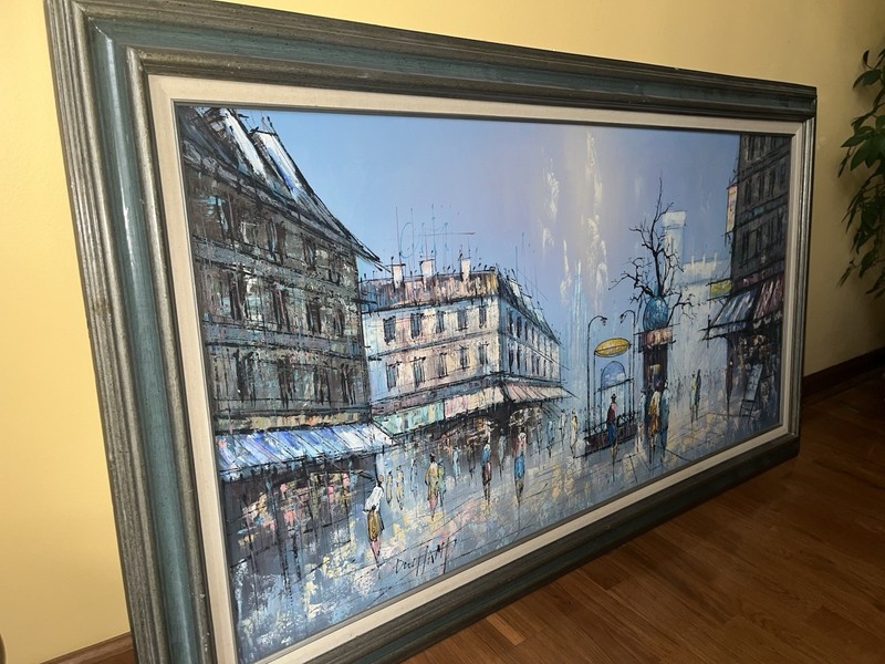 Huge MCM H. Duchamp TEXTURED Oil Painting On Canvas Parisian Street Scene 56x32” gallery