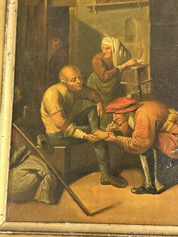 Antique Oil on Tin Painting Surgery Extraction Skull early apothecary macabre gallery