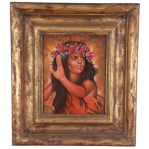 «Tahitian Dancer» By Anthony Sidoni Signed Oil on Masonite 16 1/2″x14 1/2″