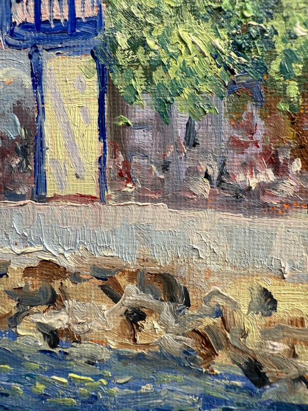 Oil Painting Seaport Village View Original 8x10 Coastal Art Red Roof Scene gallery