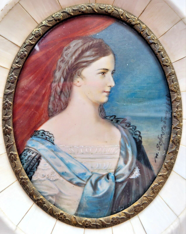1888 Miniature Portrait on Bone of Empress Elizabeth, Austria, N. Schrotzberg gallery