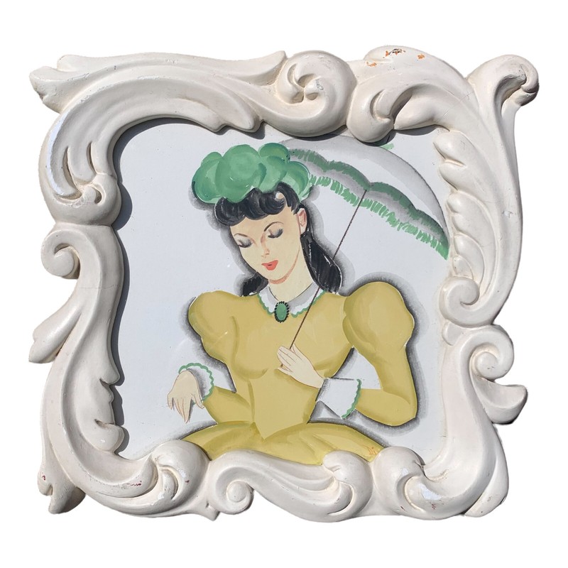 VTG Mid Century Original Watercolor Paintings Diska Plaster Frame Victorian Girl gallery