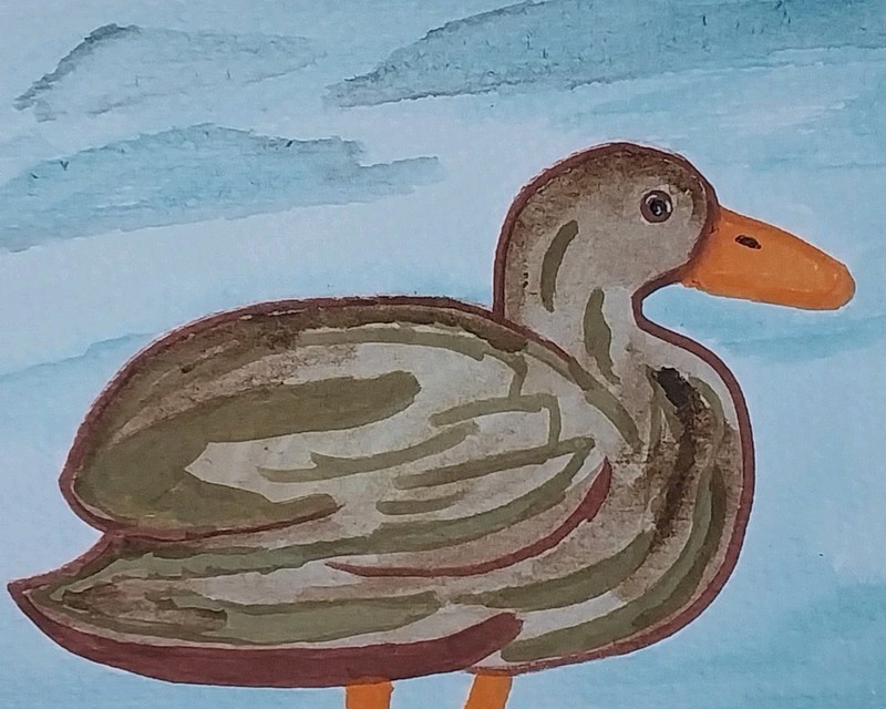 ORIGINAL IMPRESSIONISM Watercolor Painting 5X7 inch Duck ARTWORK Animals Art