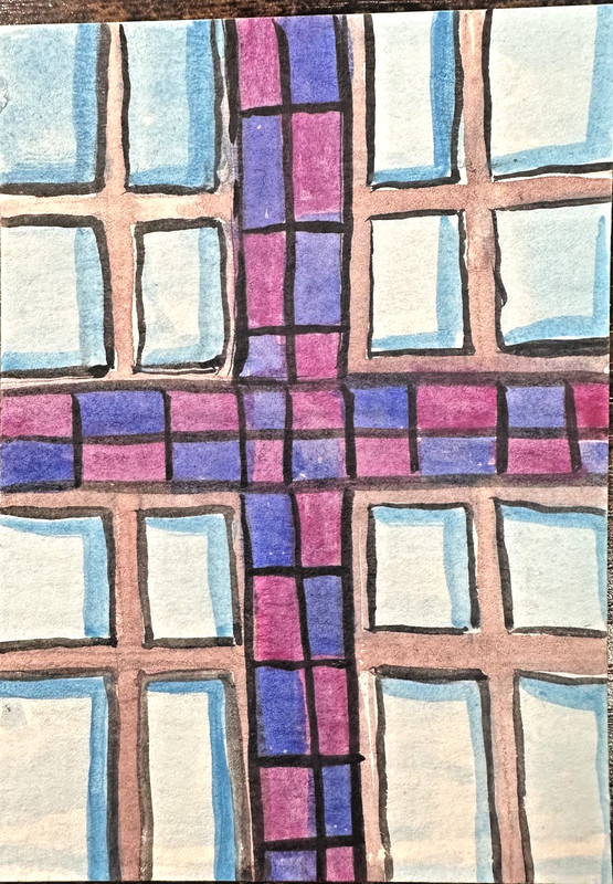 ACEO Original Abstract Watercolor Painting Stained Glass Window