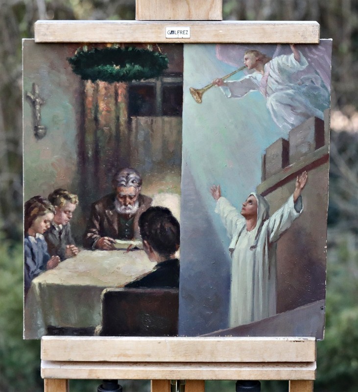 Prayer And Angels – A Beautifully Painted Oil Painting, Unsigned