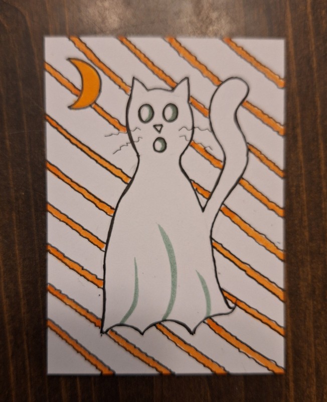 ACEO Original Ghost Cat Whimsical Watercolor Cartoon Painting