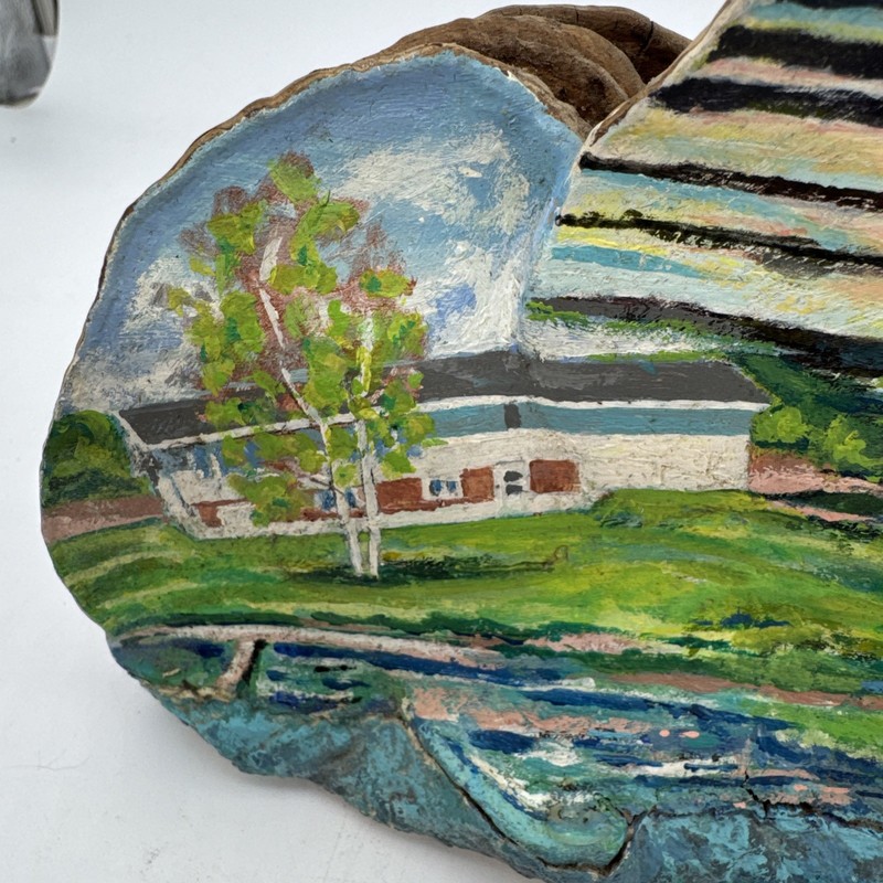 Hand Painted Vintage Multi Scene Sunset On Artist’s Conk Mushroom Signed 1991 CA gallery