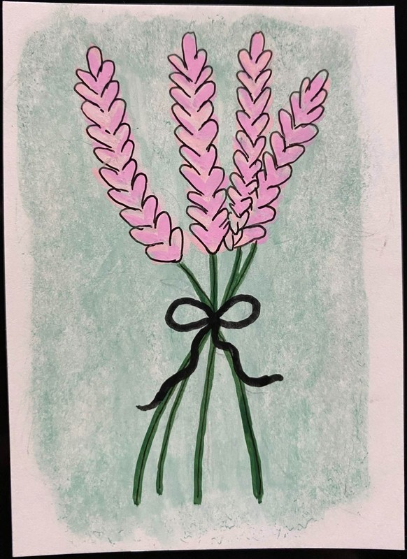 ACEO Original Pink Flowers Spring Sky Miniature Painting Art Cute OneCraftyLady gallery