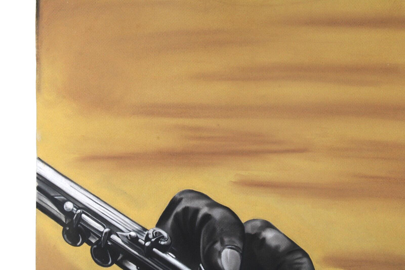 Mid Century Flute Hand Pastel Painting Signed Dun Ston? Instrument Pastel gallery