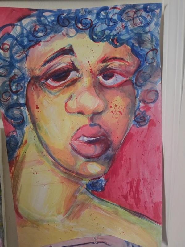 Ares Davis Introspection Original Watercolor Portrait Signed OAK TAG Unframed