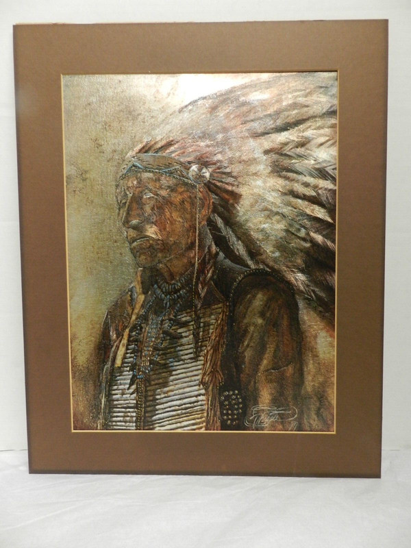 1979 Signed Michael Whipple «The Old Indian» Metal Etching 16″ x 12 (K)