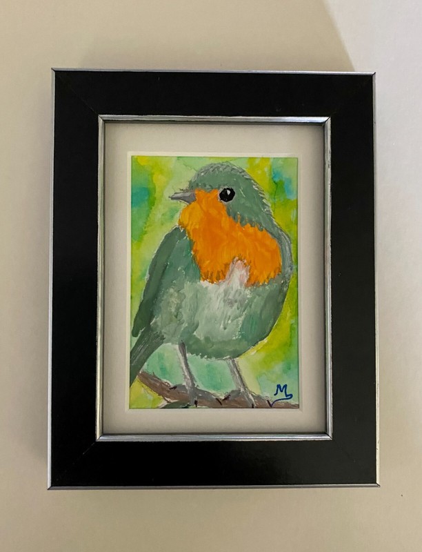 Robin Bird Painting, Bird Art, Original ACEO Framed painting, for Bird Lovers gallery