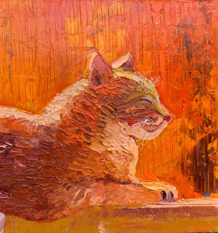 Cat Painting Pet Original Art Cat Oil Artwork 7 by 7 Animal Wall art