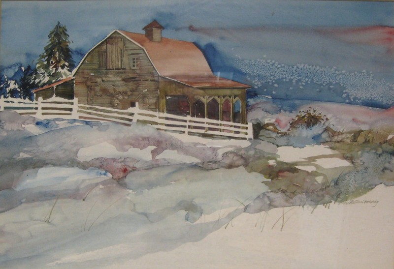 Louisa Matturro Boshardy Original Watercolor «Winter Barn»