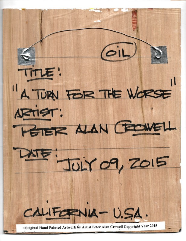 A TURN FOR THE WORSE abstract 8x10 wood original Vintage painting signed Crowell gallery