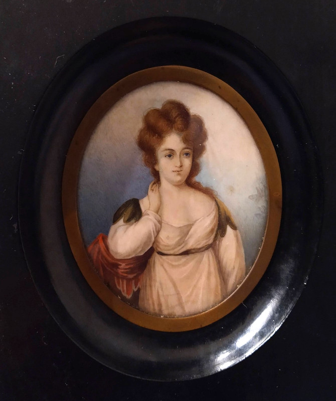 Miniature Portrait Painting English or French woman in neoclassic dress 19th c gallery