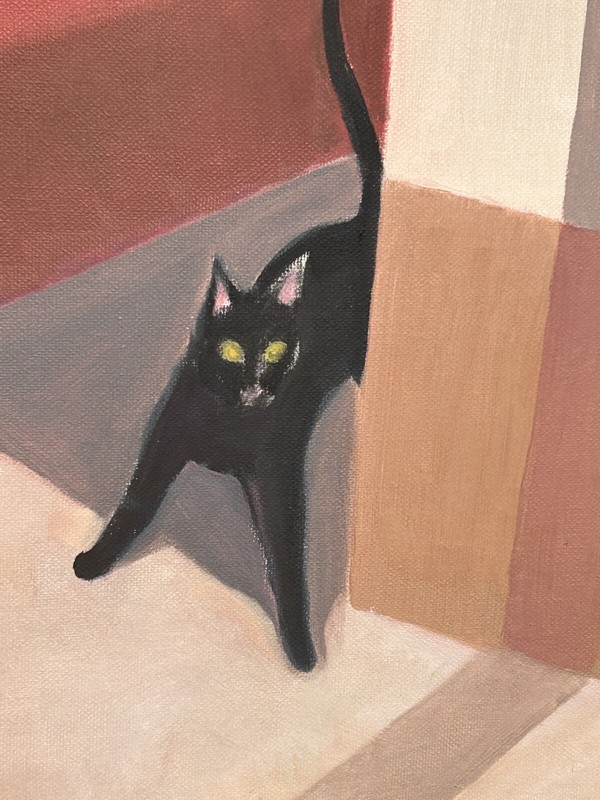 LG Acrylic on Canvas, Realism Framed Grieving Woman And Black Cat, Unknown OOAK gallery