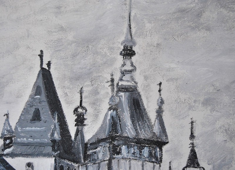 Dracula Birth Tower Transylvania Sighisoara Castle Oil on Canvas Framed Painting gallery